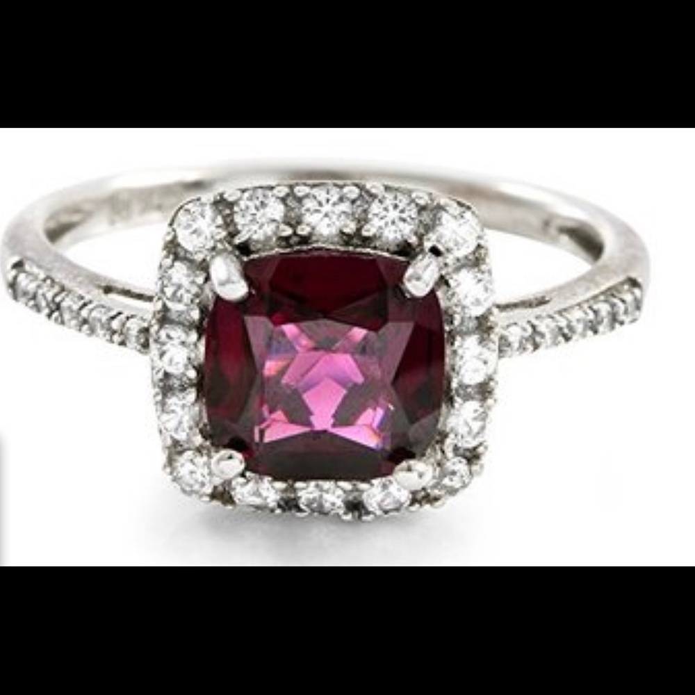 Cushion Cut Brazilian Ruby Sterling Ring sz 7